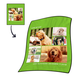カスタムフォトタオルケット-愛犬の写真入り名入れ可能なブランケットギフト写真6枚添付可